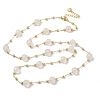 Natural White Agate Faceted Flat Round Beaded Chain Necklaces with Matte Brass Beads GG-CBA37F5-01G-02-4