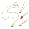 Zinc Alloy Enamel Flower Pendant Necklace with 304 Stainless Steel Cable Chains NJEW-JN04370-1