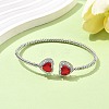 Heart Brass Micro Pave Cubic Zirconia Cuff Bangles & Rings Sets for Women SJEW-R002-05P-05-3
