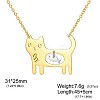 Two Tone 304 Stainless Steel Holow Cute Cat with Fish Pendant Necklaces for Women WGEC842-04-1