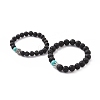 Couples Natural Lava Rock Stretch Bracelets BJEW-JB03315-01-5