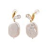 Rectangle Natural Pearl Stud Earrings for Women EJEW-E303-28G-1