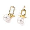 Clear Cubic Zirconia Oval with Knot Dangle Stud Earrings with Plastic Pearl EJEW-A072-01LG-2