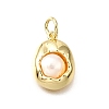 Brass Pave Natural Pearl Oval Charms KK-V011-45A-G-1