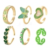 6Pcs 6 Style Spray Painted Brass & Brass Enamel & Micro Pave Cubic Zirconia Cuff Rings RJEW-LS0001-38-1