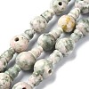 Natural Green Line Jasper 3-Hole Guru Bead Strands G-K149-41-1