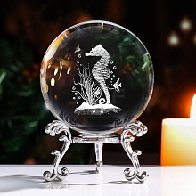 Inner Carving Sea Horse Glass Crystal Ball Diaplay Decoration PW-WG5C3D3-02