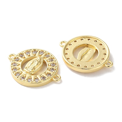 Rack Plating Brass Cubic Zirconia Virgin Mary Connector Charm KK-C084-01F-G-1