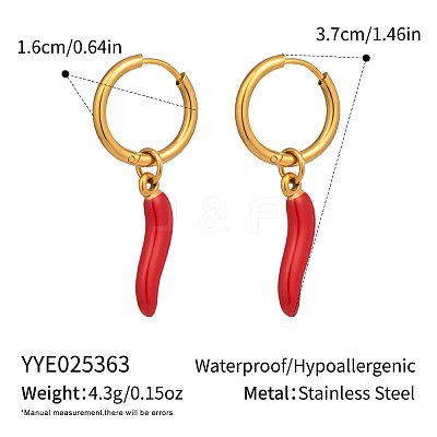 Stainless Steel Red Enamel Chili Pepper Dangle Hoop Earrings for Women DZ8170-2-1