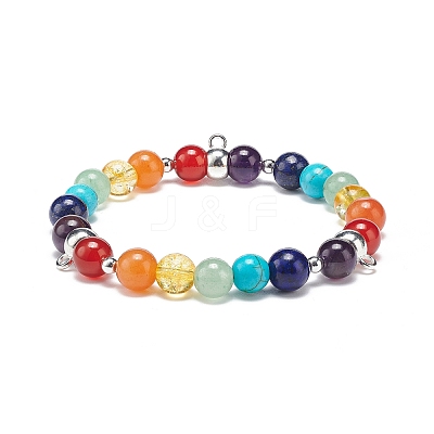5Pcs 5 Style Natural & Synthetic Mixed Gemstone Round Beaded Stretch Bracelets Set with Alloy Tube Bails BJEW-JB08920-1