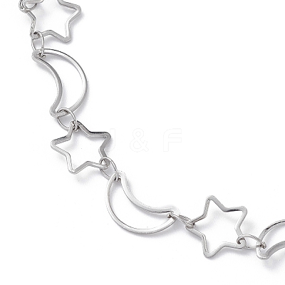 Non-Tarnish 304 Stainless Steel Star & Moon Link Chain Anklets for Men Women STAS-B039-15P-1