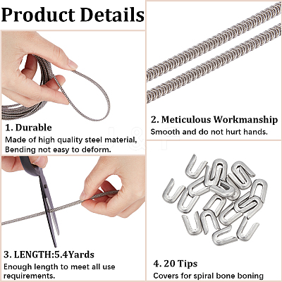 5M 201 Stainless Steel Spiral Corset Boning Stay DIY-GF0009-19B-1