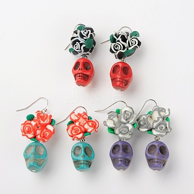 Stylish Skull Howlite Beads Earrings X-EJEW-JE01060-1