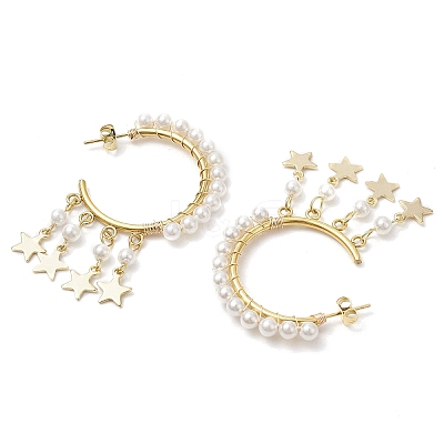 Star Shell Pearl Dangle Stud Earrings EJEW-JE06186-01-1