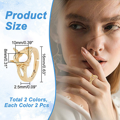 4Pcs 2 Color Adjustable Brass Solitaire Ring Settings KK-AR0003-80-1