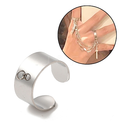 Non-Tarnish 304 Stainless Steel Open Cuff Ring Components STAS-C067-01B-P-1