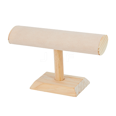 Velvet T-Bar Bracelet Display Stands with Wooden Base BDIS-WH0010-03B-1