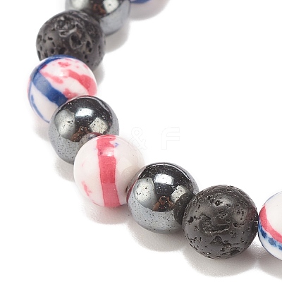 Natural Lava Rock & Synthetic Hematite & Ocean White Jade(Dyed) Round Beaded Stretch Bracelet BJEW-JB07972-01-1