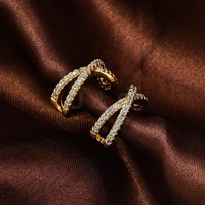 Rack Plating Brass Micro Pave Clear Cubic Zirconia Cuff Earrings EJEW-H147-06G-1