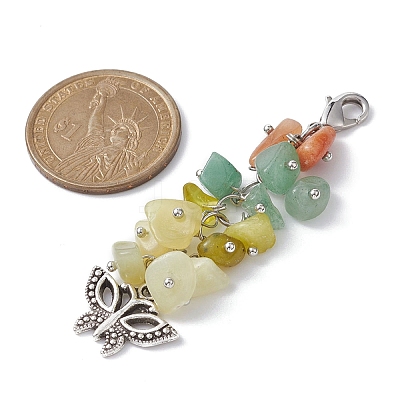 Alloy Charms & Natural Gemstone Chips Beaded Pendant Decoration HJEW-JM01208-1