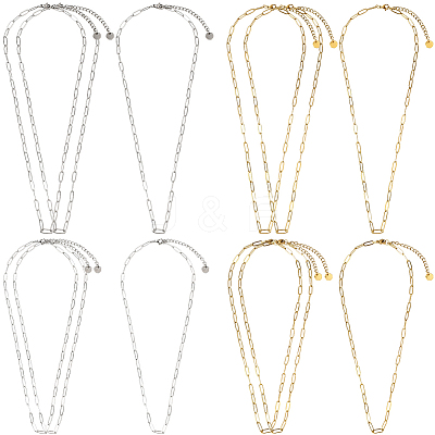 12Pcs 4 Styles 304 Stainless Steel Paperclip Chain Necklaces NJEW-SC0001-56-1