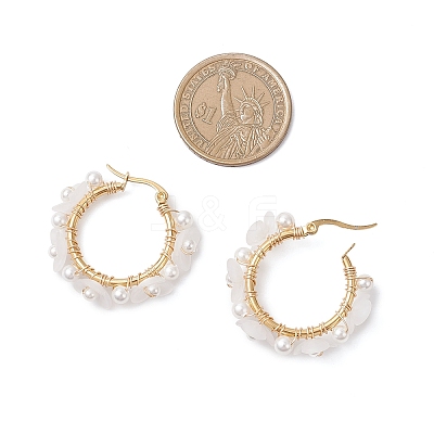 Shell Pearl & Acrylic Beaded Flower Hoop Earrings EJEW-TA00747-1