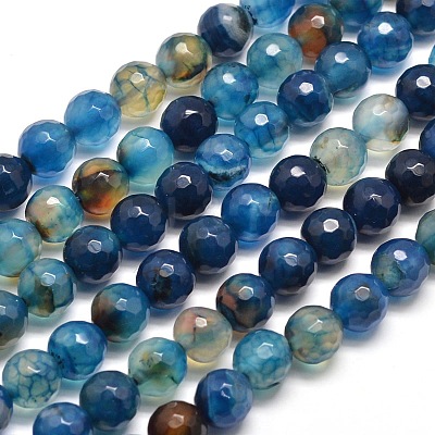 Dyed Natural Agate Faceted Round Beads Strands X-G-E267-21-1