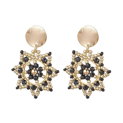 Handmade Glass Seed Beads Flower Dangle Stud Earrings EJEW-MZ00570-01-1