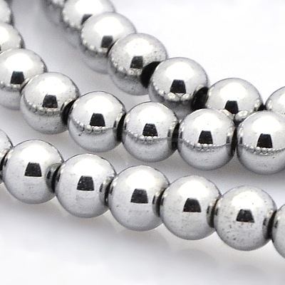 Round Non-magnetic Synthetic Hematite Beads Strands G-P061-66-6mm-1