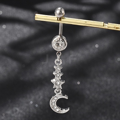 Alloy Crystal Rhinestone Dangle Curved Barbell Belly Rings AJEW-R007-04P-02-1
