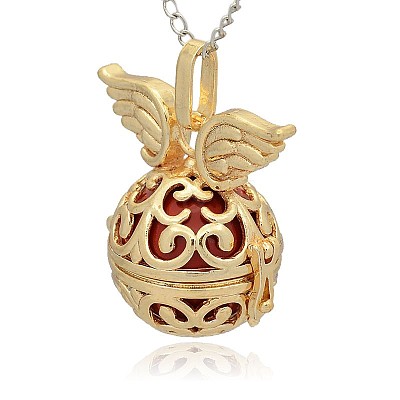Golden Tone Brass Hollow Round Cage Pendants KK-J233-09G-1