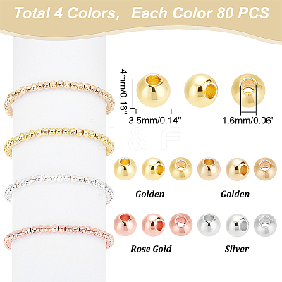 320Pcs 4 Style Brass Solid Beads KK-PH0009-18-1