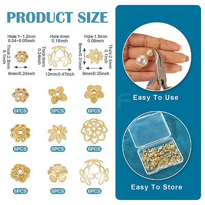 54Pcs 9 Styles Brass Bead Caps KK-TA0003-43-1