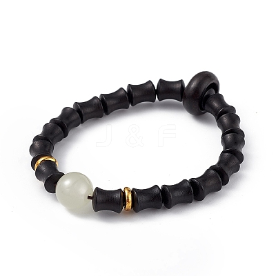 Wood Column Beaded Stretch Bracelet for Women BJEW-H566-11C-1
