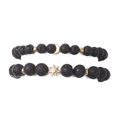 2Pcs Natural Lava Rock Round Beads Stretch Bracelets for Women Men BJEW-JB13054-1