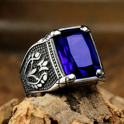 316L Stainless Steel & Cubic Zirconia Men's Vintage Carved Finger Rings FS-WG82D33-25-1