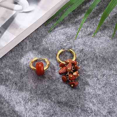 Natural Mixed Stone Bead Asymmetrical Earrings EJEW-JE04353-1