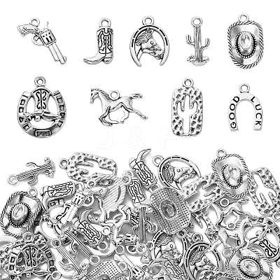 90Pcs 9 Style Tibetan Style Alloy Pendants TIBEP-SZ0001-13-1
