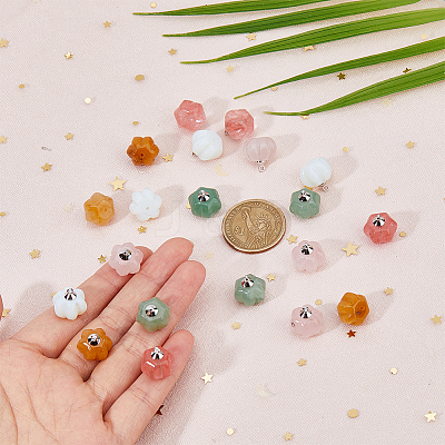 20Pcs 5 Styles Natural & Synthetic Mixed Gemstone Pumpkin Charms with Platinum Plated Brass Loops PALLOY-FH00025-1