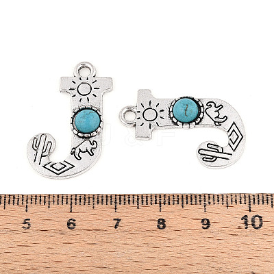Synthetic Turquoise & Alloy Pendants PALLOY-H146-01AS-J-1