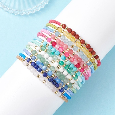 12Pcs Glass Seed Bead & Natural Mixed Gemstone Beads Bracelets for Women BJEW-MZ00311-1