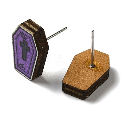 Wood Stud Earrings EJEW-Z054-02K-1