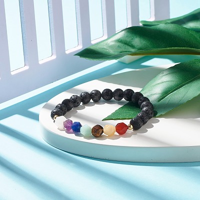 Natural Tiger Eye Round Beads Oil Diffuser Power Bracelet BJEW-JB07416-1