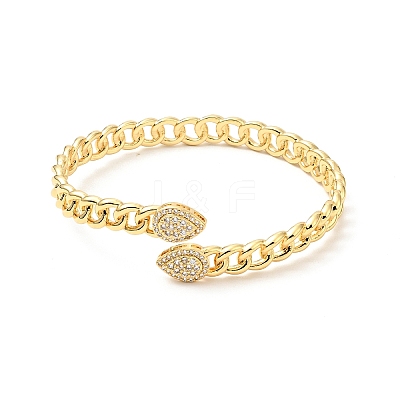 Clear Cubic Zirconia Teardrop Open Cuff Bangle BJEW-J165-01G-1