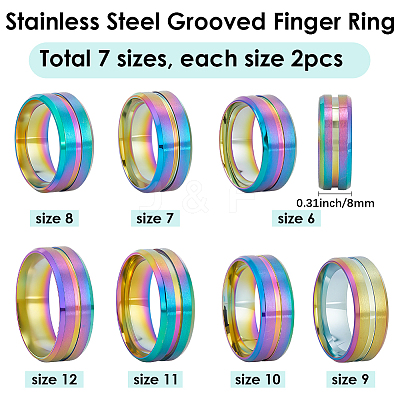 14Pcs 7 Styles Stainless Steel Grooved Finger Ring Settings STAS-SC0010-65RC-1