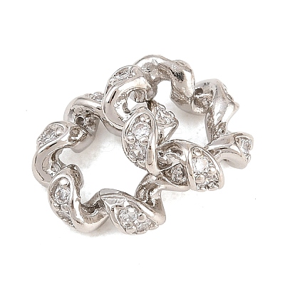 Twist Brass Clear Cubic Zirconia European Beads KK-B186-08P-1
