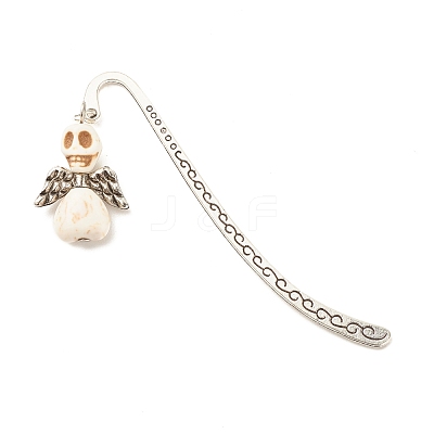 Skull with Wing Dyed Synthetic Turquoise Bookmarks AJEW-JK00180-03-1