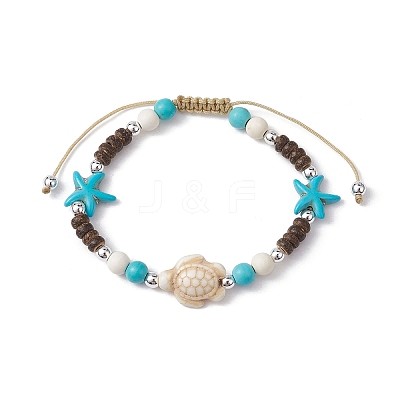 Starfish & Tortoise Synthetic Turquoise Braided Bead Bracelet BJEW-JB09967-01-1