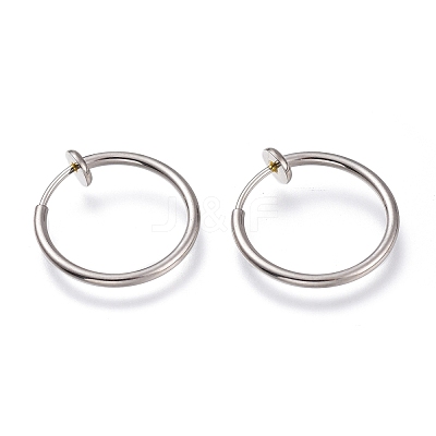 Tarnish Resistant 304 Stainless Steel Retractable Clip-on Hoop Earrings STAS-O135-01C-1