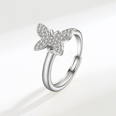 Adjustable Brass Pave Cubic Zirconia Enamel Rotating Finger Rings for Women FS-WGAC909-01-1
